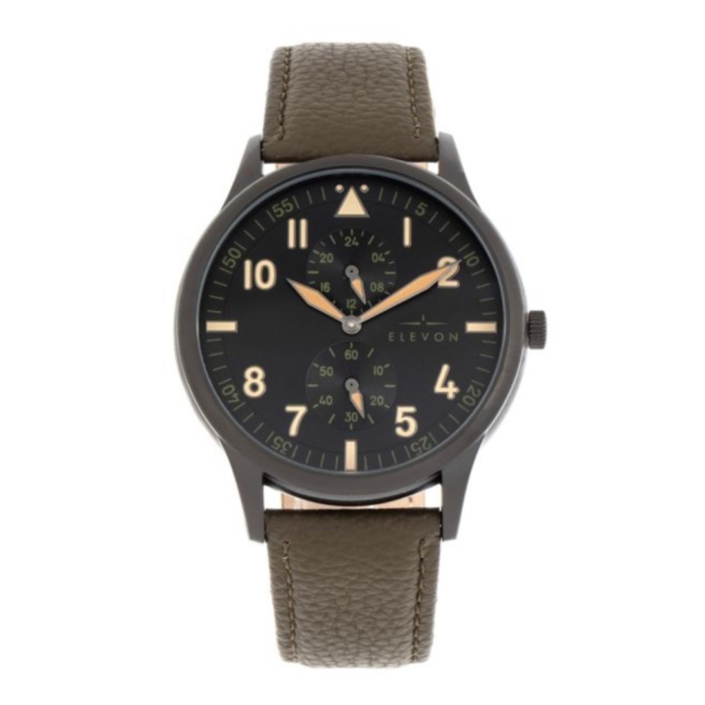 🆕ELEVON Men's Turbine Genuine Leather Black Dial - Picture 1 of 3